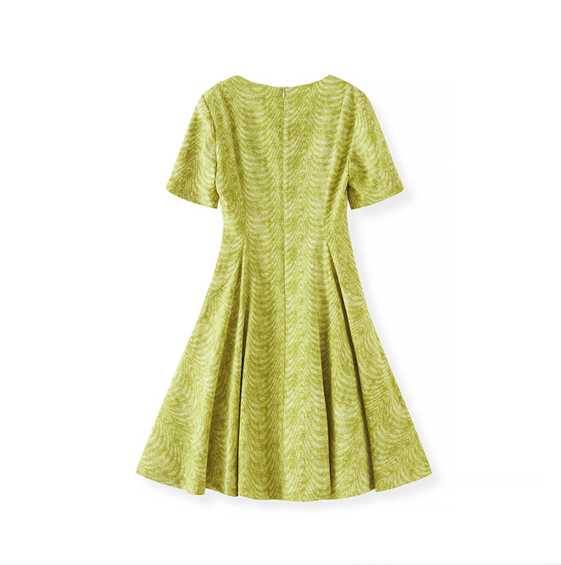 Váy in họa tiết cổ tròn eo thắt thanh lịch thiết kế giảm tuổi mùa hè — kiwi xanh chi tiết 11