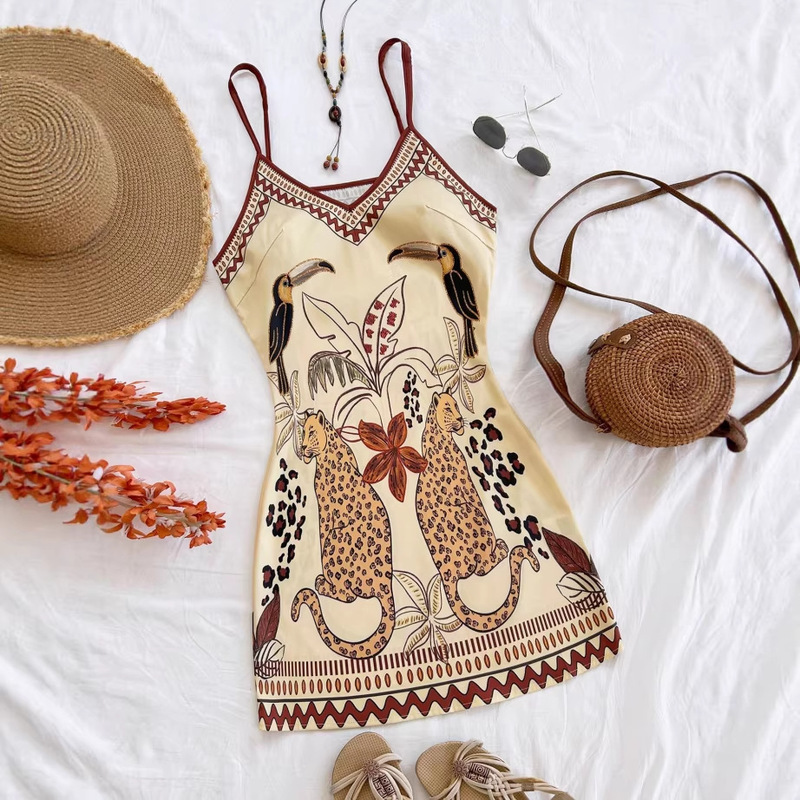 Eu Cross-Border Foreign Trade Amazon Summer Animal Print Women's Casual Beach Vacation Short Dress Eu Cross-Border Foreign Trade Amazon Summer Animal Print Women's Casual Beach Vacation Short Dress