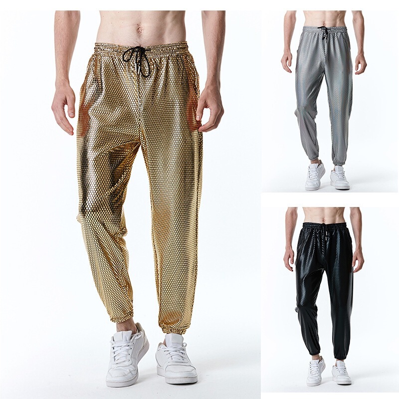 2025 New European Size Men's Fashion Trendy 70S Disco Clothing Diamond-Shaped Gold-Printed Casual Pants for Men 2025 New European Size Men's Fashion Trendy 70S Disco Clothing Diamond-Shaped Gold-Printed Casual Pants for Men