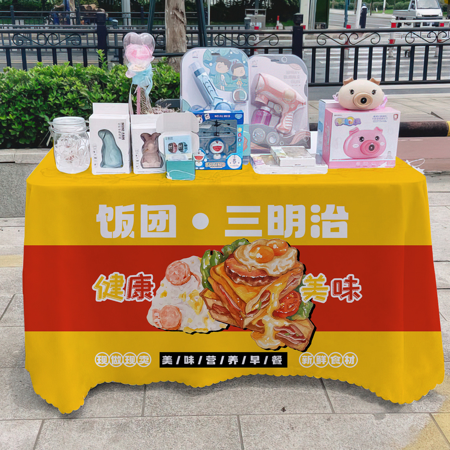 Sándwich de arroz toal de mesa publicitaria toal de mesa publicitaria de mercado nocturno toal de mesa de carro toal de mesa de carretera
