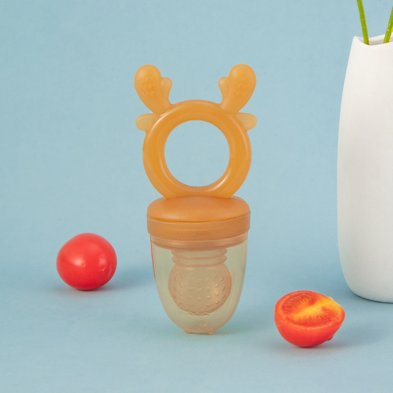 Silicone bite le frutas, verduras, alimentos suplementarios, frutas, frutas, vegetales, goma de dente de grado alimenticio para bebés, chupetas, productos para bebés al por mayor