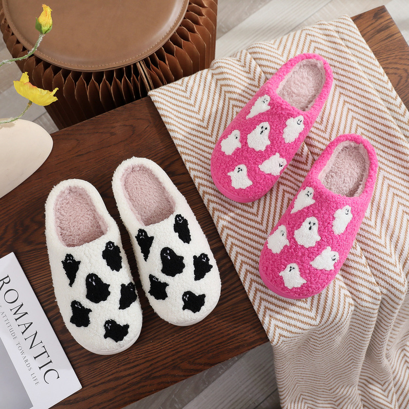 Amazon's New Halloween Cute Ghost Cartoon Warm Winter Cotton Slippers for Men and Women Couples Home Slippers