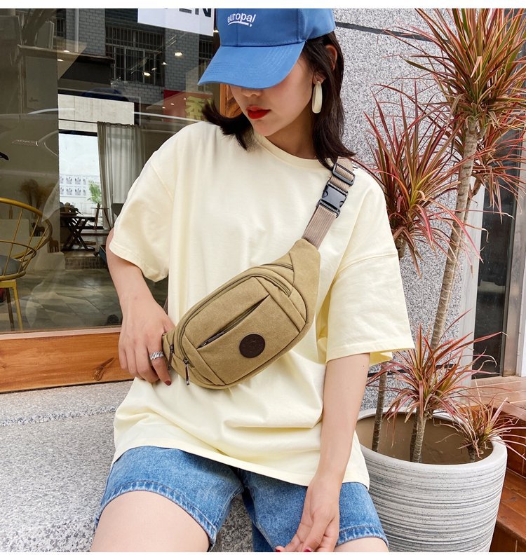 夏款帆布腰包女挎包中性休閒包貼身手機零錢袋戶外潮包外貿跨境包