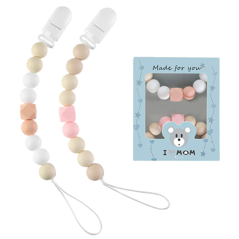 Productos transfronterizos, juguetes de calidad alimentaria para bebés, cadena de chupete, clip de chupete de silicona, chupete, cadena anti-caída para bebés