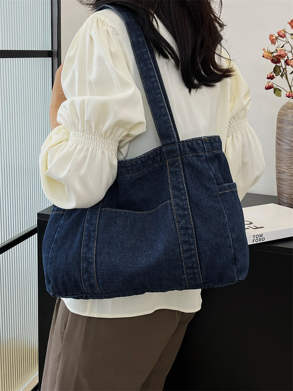 国境を越えた大容量デニムバッグ女性の軽やかなレジ袋学生の授業の補習袋の特包ショルダーバッグ|undefined
