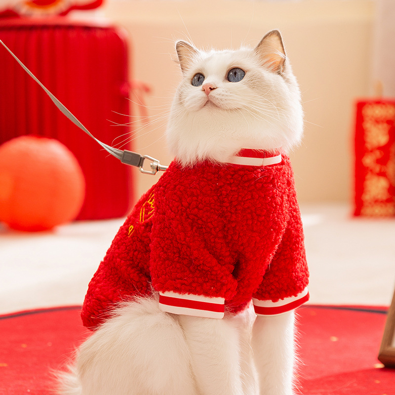 Felicitaciones de Año Nuevo de invierno, prendas de lana bordadas, perros pequeños y medianos, ropa de mascotas de Teddy Bear.