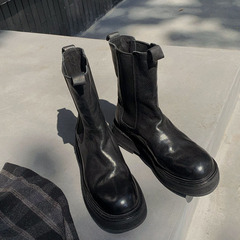 牛皮版~馬丁靴ins潮英倫風秋季中筒厚底煙筒切爾西高級感百搭短靴