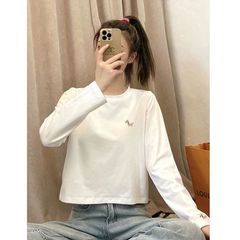 欧货白色长袖t恤女2025春秋新款宽松内搭打底衫设计感短款上衣ins