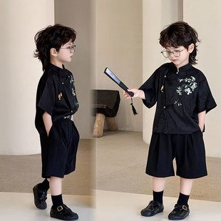 Children's Suit 2025 Summer New Style Panda Embroidered Shirt Trendy Boys' Chinese Style Top One-Piece Wholesale