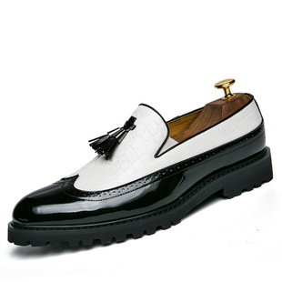 Foreign Trade Korean Trendy Fashion Leg Casual Leather Shoes Men's Brogue Carved Men's Shoes Thick Sole British Tassel Shoes