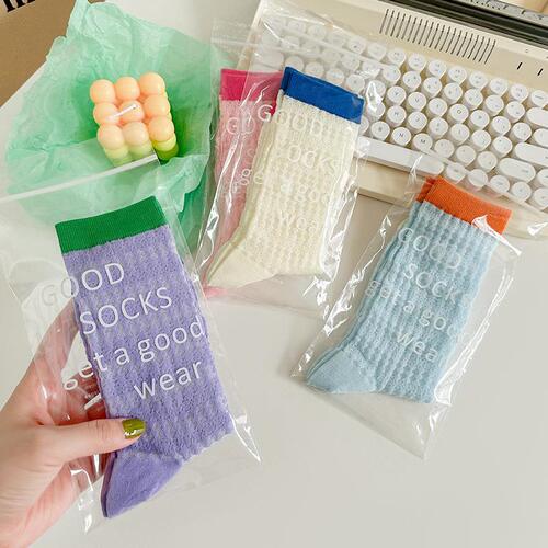 Independently packaged one piece drop shipping super popular dopamine color socks women's mid-calf socks summer thin mesh socks wholesale