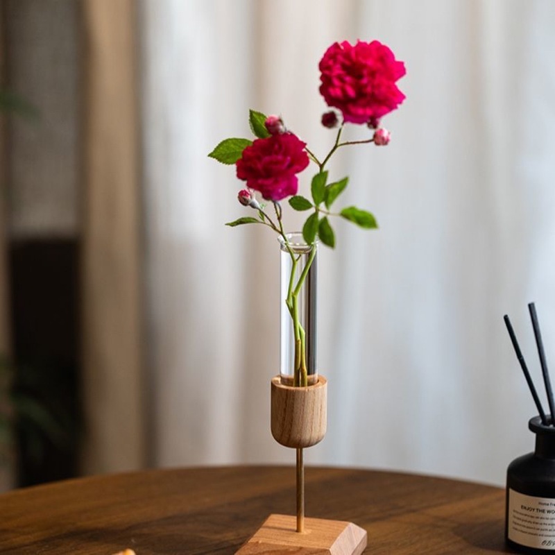 クリエイティブホームデスクトップ装飾品木製花瓶試験管透明ガラス水耕植物フラワーアレンジメントシンプルな牧歌的なスタイル|undefined