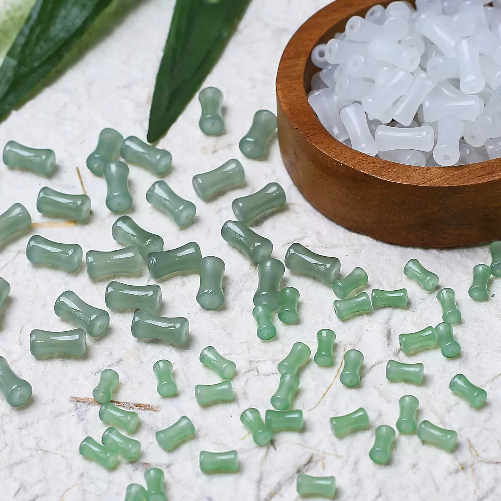 新中式竹节仿白玉琉璃细竹节散珠diy手串发簪项链饰品配件材料