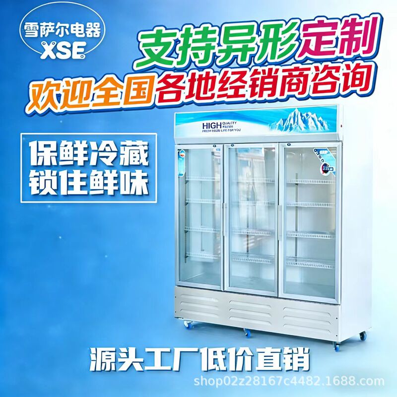 Bar Freezer Commercial Beer Freezer Double Door Beverage Refrigerator Fresh Display Cabinet Supermarket Refrigerator Three Doors