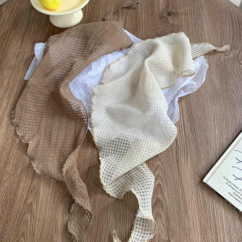 Bufanda triangular hueca, bufanda pequeña, bufanda de seda nueva, pañuelo de todo fósforo de alta calidad, diadema pastoral femenina de verano, cabello atado