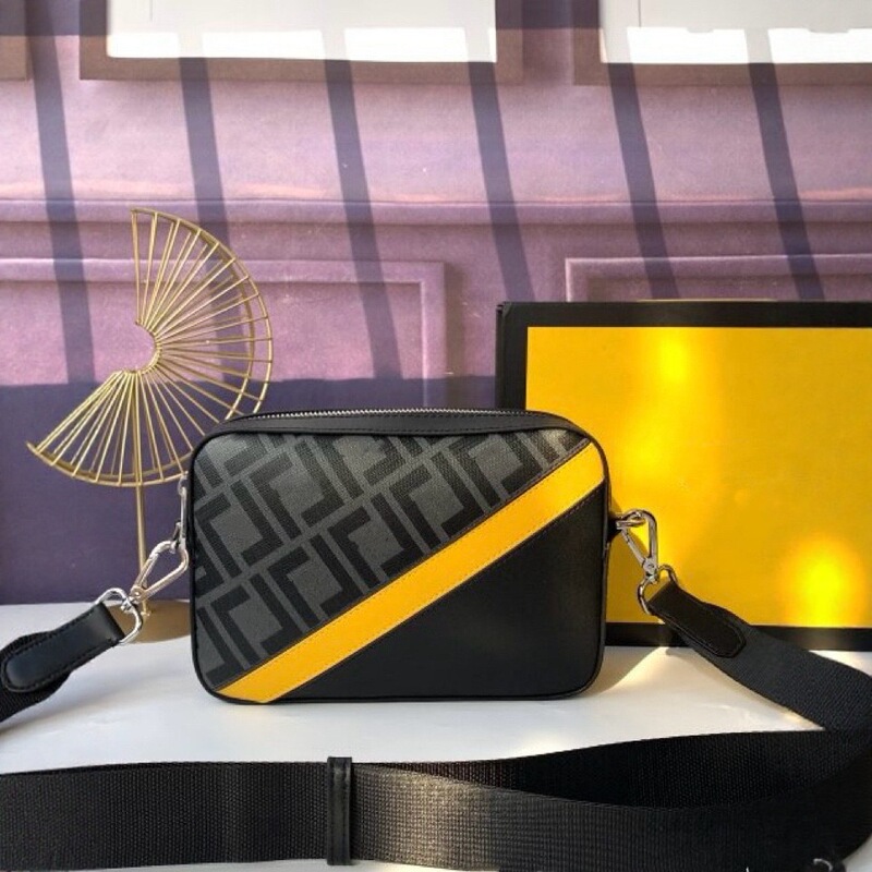 2025 New Fen Men's Camera Bag Contrasting Color Stitching Small Square Bag Fashionable Shoulder Crossbody Bag Genuine Leather High Quality