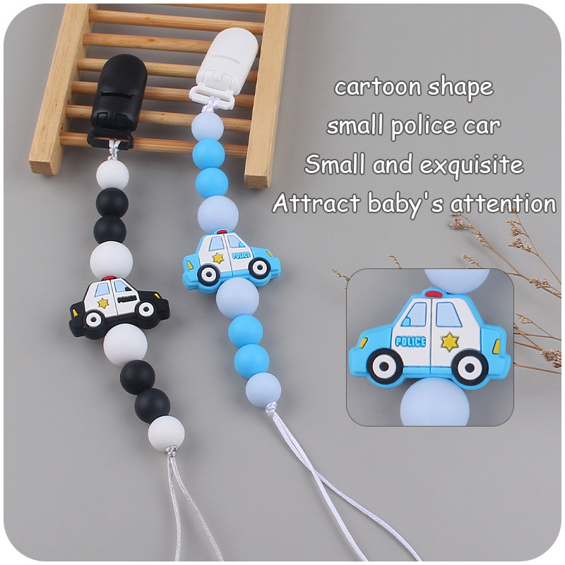 Nuevos suministros para bebés chupete cadena creativa DIY coche de policía silicona bebé mordedura molar anti-caída de la cadena