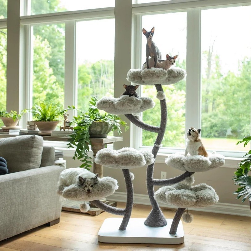 现货六支花猫树塔，木猫塔，现代猫爬树，猫家具，猫礼品，豪华猫