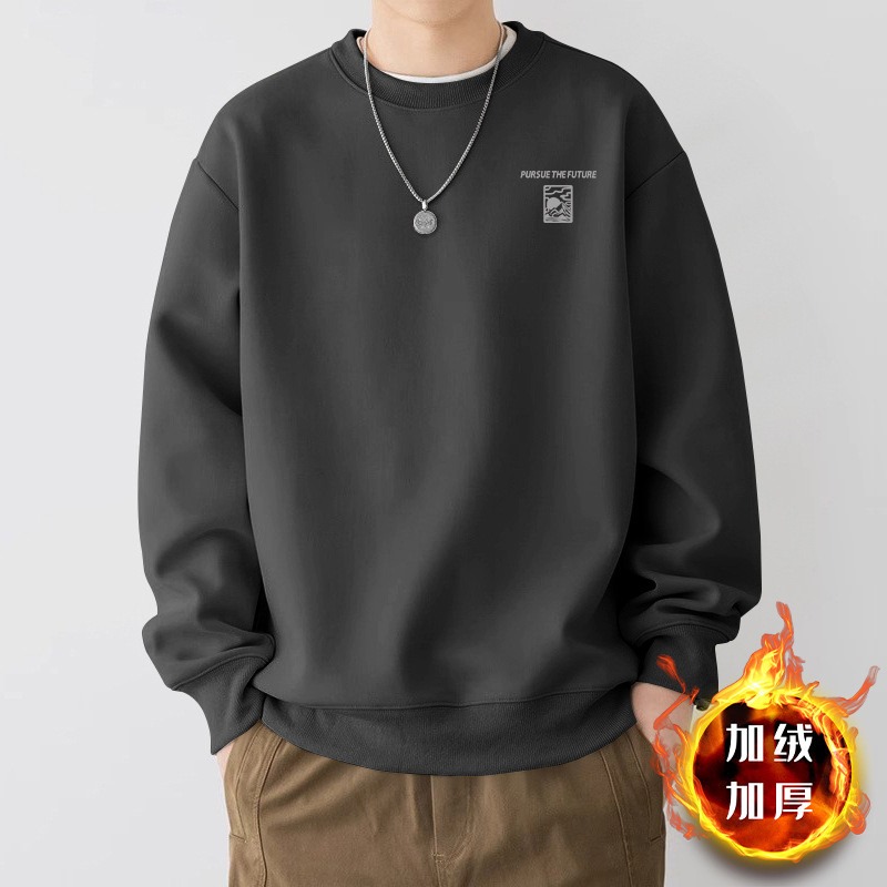 Añadir camisa de cuello redondo de vello para hombres primavera y otoño estilo americano camisa pesada nueva chaqueta de pareja de moda de gran tamaño