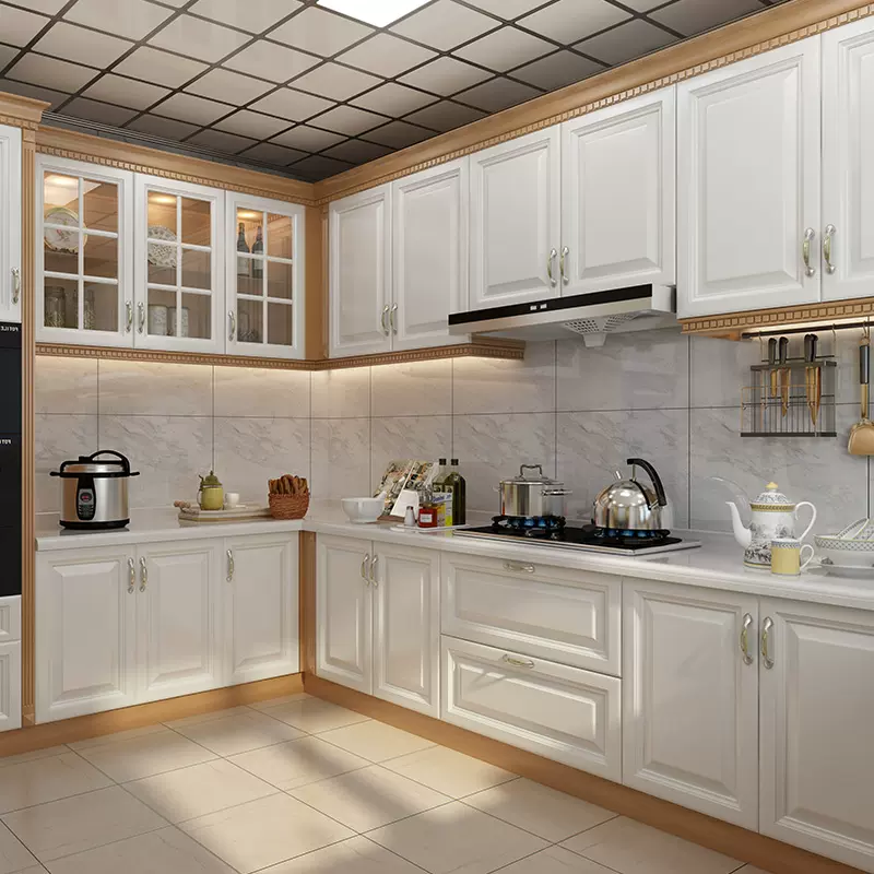 厂家直销实木地柜现代美式整体厨房柚木壁柜橱柜预定多功能灶台柜