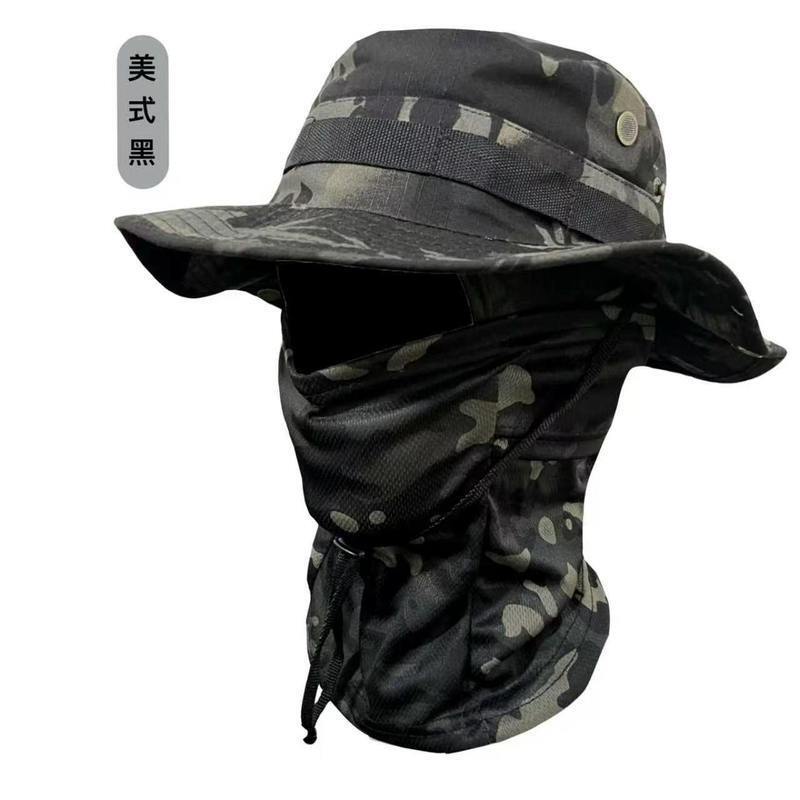 Outdoor Cycling Mask, Breathable Beanie Hat, Sun Protection Fisherman Hat Set, Camouflage Round-Brimmed Mountaineering and Fishing Sun Hat