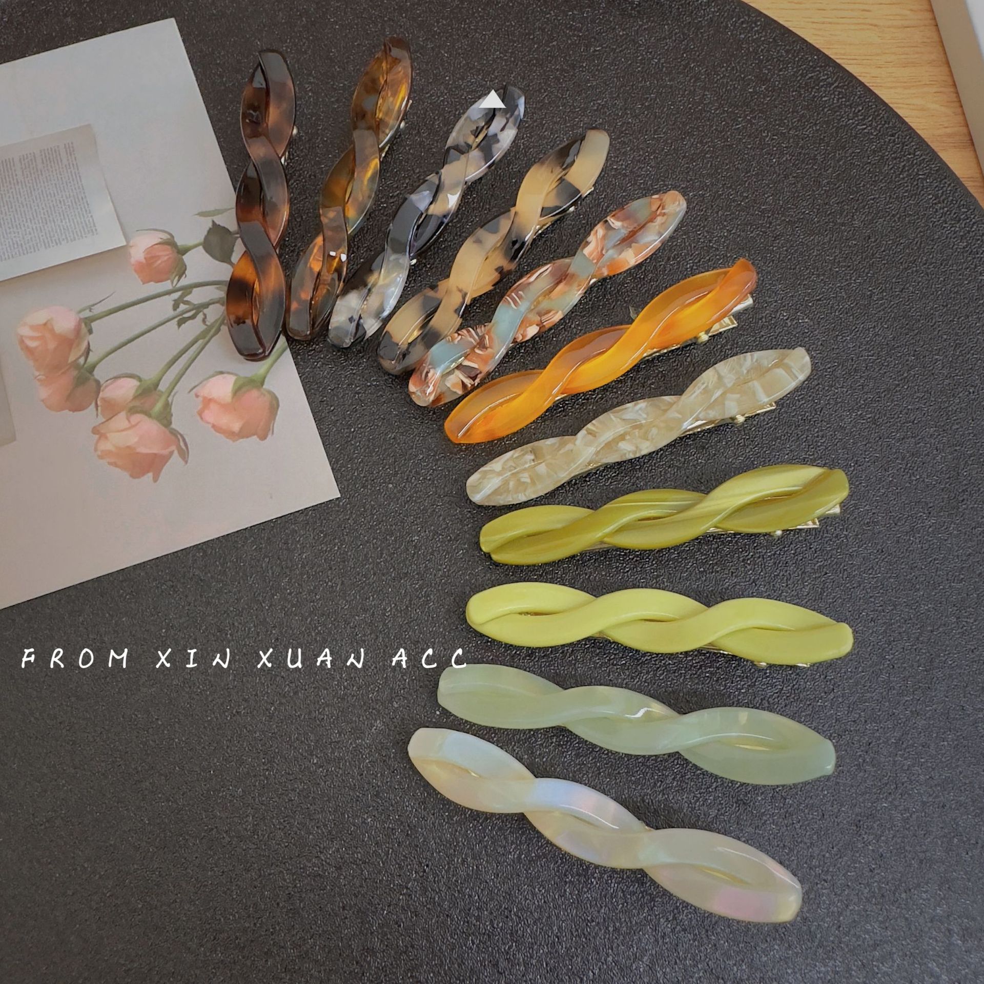 Spring and Summer new elegant romantic acetate twist hairpin pair clip girl side bangs clip duckbill clip temperament female_voghion.com