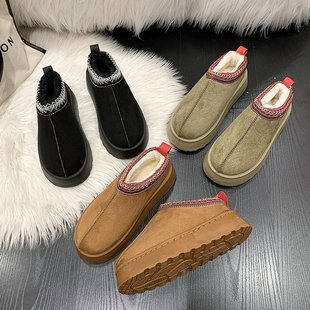 2025 New Autumn and Winter Fashionable Korean Style Baotou Slippers Platform Sole Suede Thick-Soled Cotton Slippers Warm Snow Boots for Women