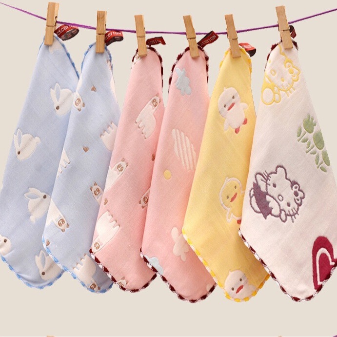 Gauze square towel 25*25 soft absorbent baby towel six thick autumn and winter jacquard baby saliva towel