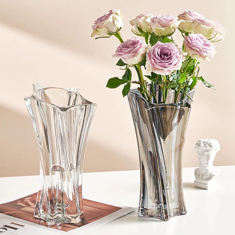 Vaso de cristal de luz estelar de alta gama nórdica, arreglo floral transparente, agua, lujo ligero, decoración de flores de sala de estar de alta gama