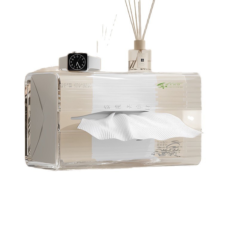 Caja de almacenamiento de toallas húmedas sin perforación de la pared del inodoro de estilo nórdico caja de toallas de inodoro de lujo caja de extracción de papel caja de toallas