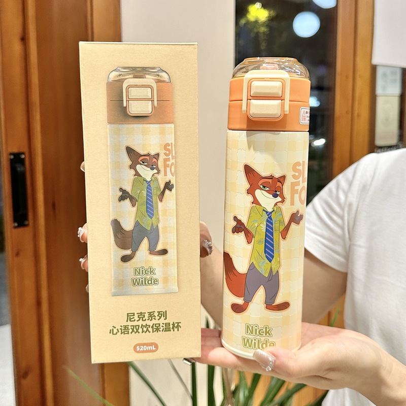 疯狂动物城儿童保温杯新款朱迪尼克史迪奇高颜值水杯学生双饮吸管|undefined