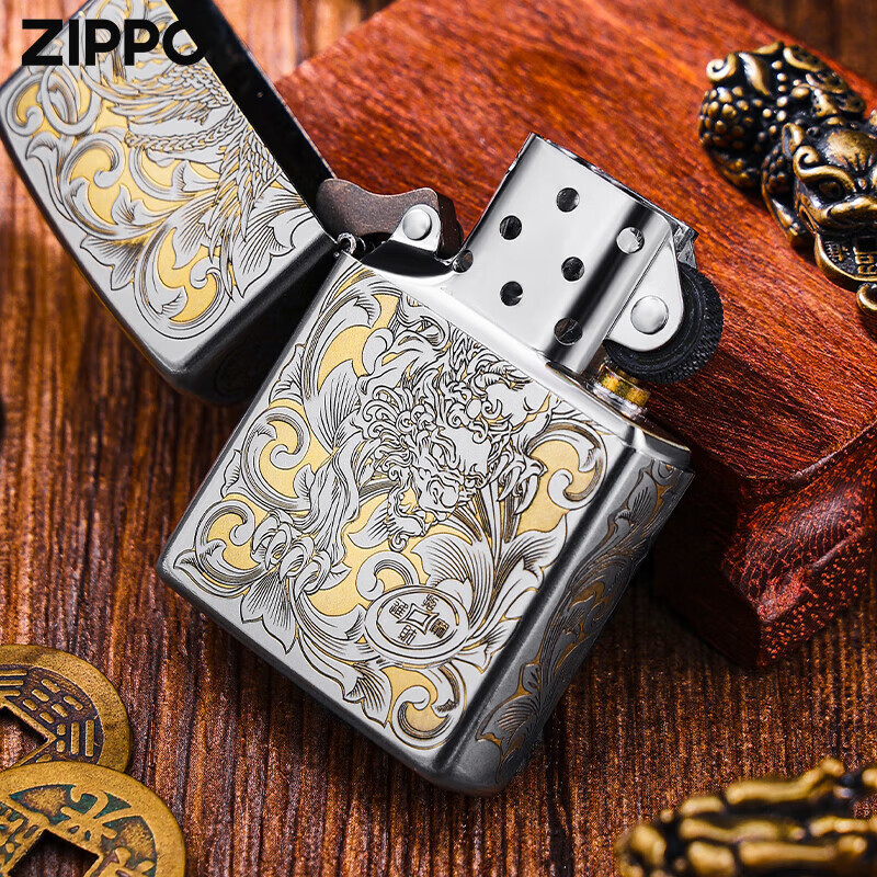 zippo打火机正品 财色双收招财貔貅外壳官方防风煤油男士生日礼物|undefined