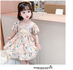 2022 Summer New Children's Girls Floral Print Back Split Dress, Children's Clothing Wholesale and Dropshipping, One Piece Dropshipping