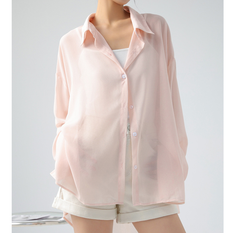 Q Strict Selection of Summer Design Sense Niche Thin Long Sleeve Sunscreen Shirt Long Chiffon Air-conditioning Shirt Top Women's Outer Wear Q Strict Selection of Summer Design Sense Niche Thin Long Sleeve Sunscreen Shirt Long Chiffon Air-conditioning Shirt Top Women's Outer Wear