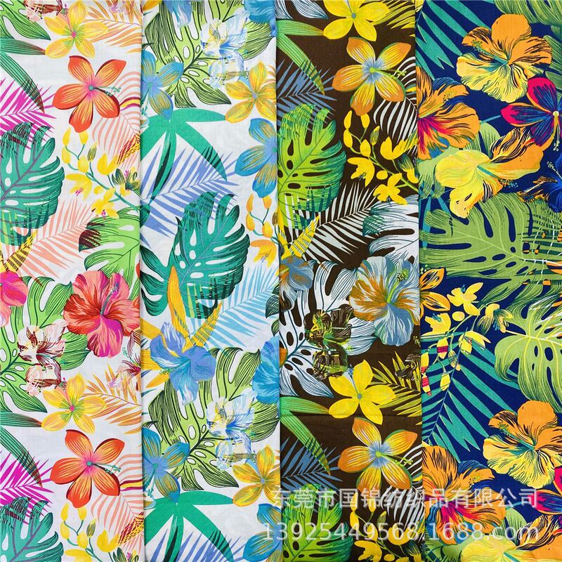 Hawaiian Tropical Printed Cloth Cotton Poplin Printed Large Leaves Flowers Beach Shirt Shorts Fabric