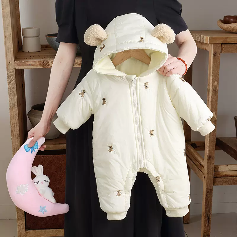 婴儿冬装加绒加厚连体衣男女宝宝满月冬季可爱超萌羽绒棉衣爬服