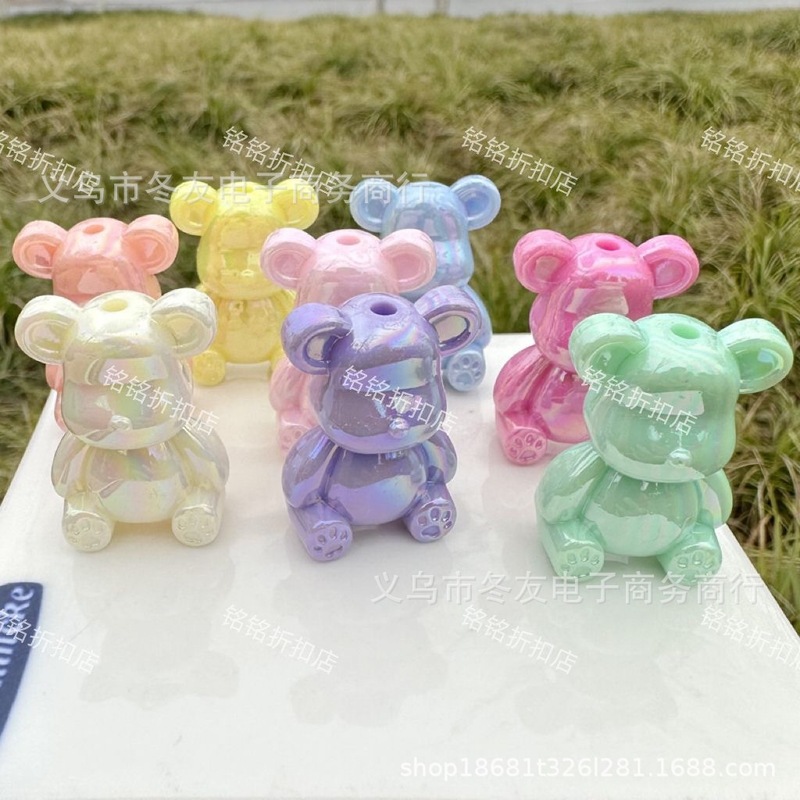 アクリルメッキ両面暴力クマ垂直穴ビーズ DIY 自家製携帯電話ロープ車のキーホルダージュエリーアクセサリー|undefined