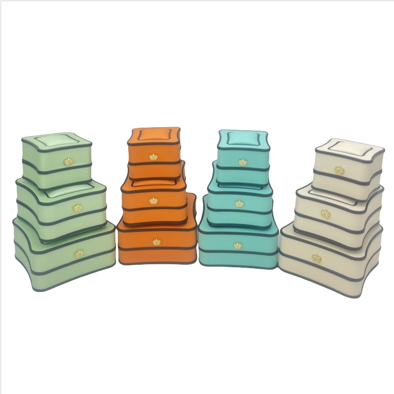 PU皮首饰套装盒小蛮腰皮盒时尚戒指项链耳环饰品收纳盒首饰包装盒