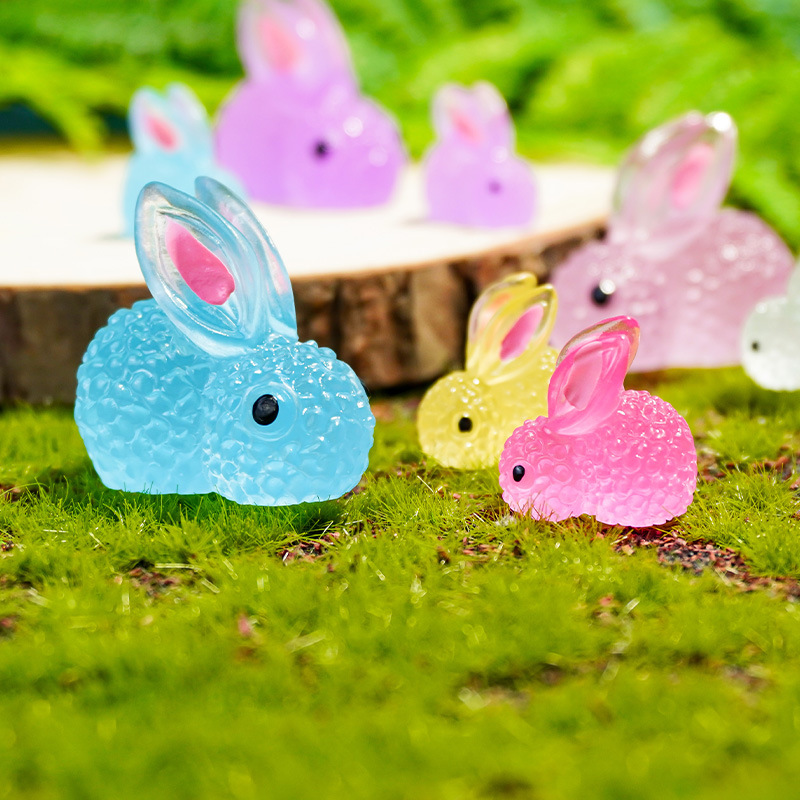 Dibujos animados de animales lindos, conejito de color luminoso, decoración de micro paisaje, conejito luminoso, accesorios de resina vegetal de jardinería