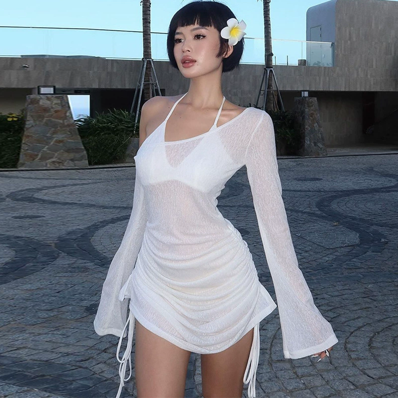 Long-Sleeve Sexy Dress, Women's European Style, Lace & Mesh, 95% Polyester 5% Spandex