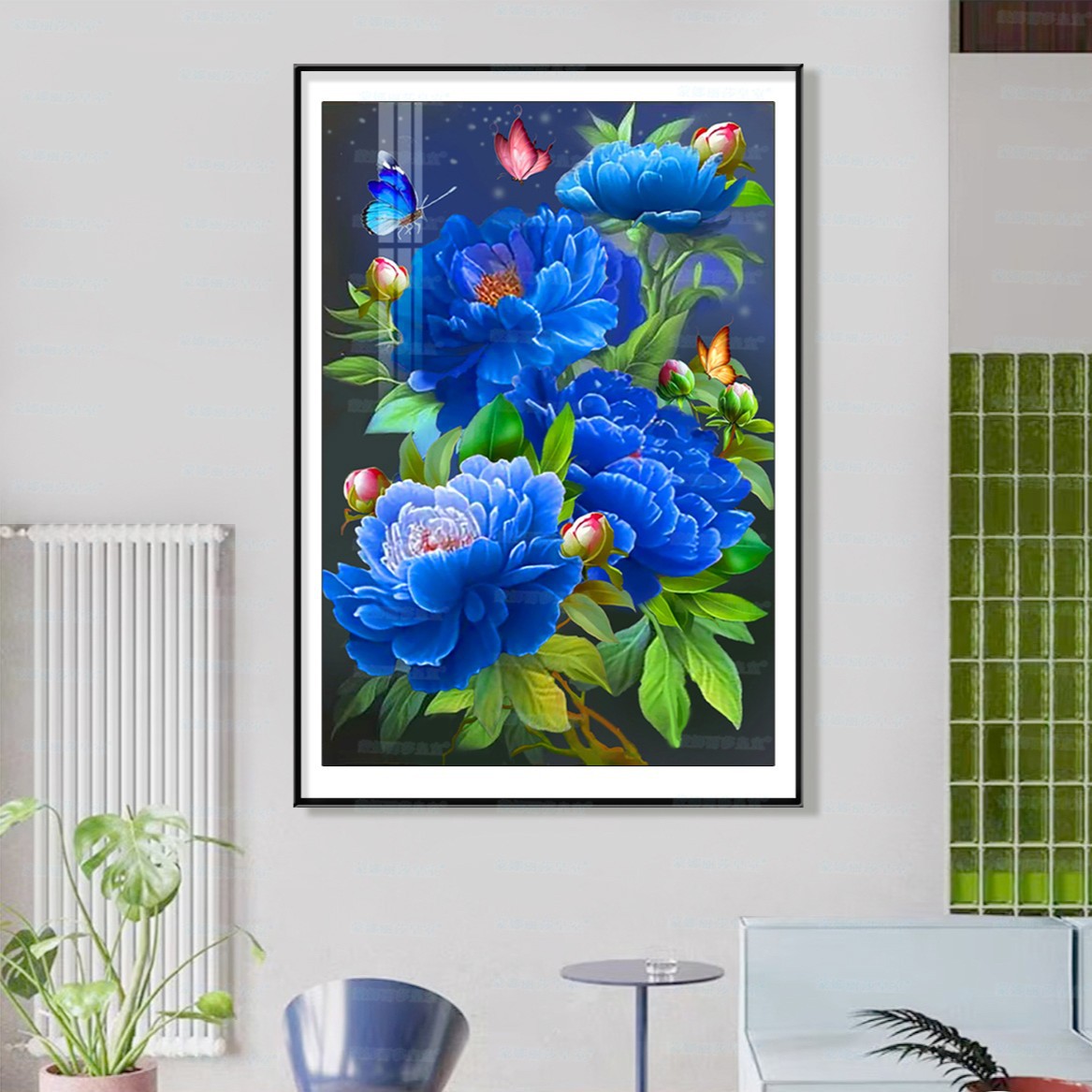 Mona Lisa real Cruz puntada azul peonía nueva flor bordado vertical hecho a mano pintura decorativa hilo bordado image 7
