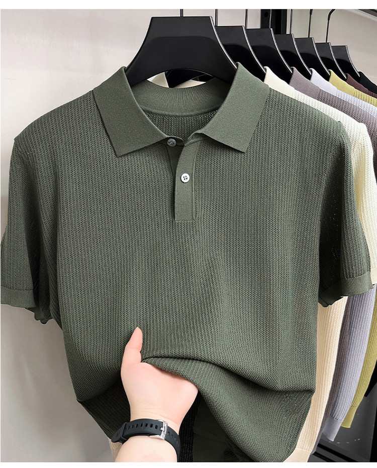 Men's High End Modal Breathable Cooling Collar Polo Shirt New Summer Short Sleeve Knitted T-Shirt Comfortable Fashion Top_viptrois.com