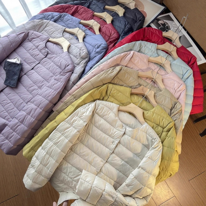 White Duck down ~ Round Neck Changeable V Neck Simple and Versatile Pure Color Lightweight Warm Short down Jacket 2026 Autumn and Winter