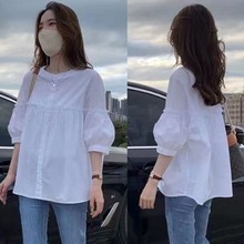 白衬衫女设计感小众娃娃衫中袖上衣夏装法式小个子别致小衫