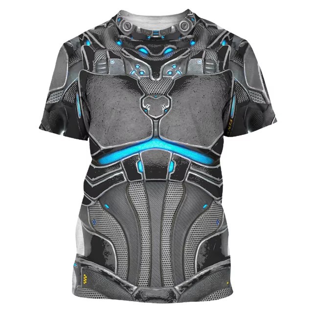 Tecnología genial, armadura, impresión 3D, spot 2024, camiseta de hombre transpirable de manga corta con cuello redondo suelto casual de moda