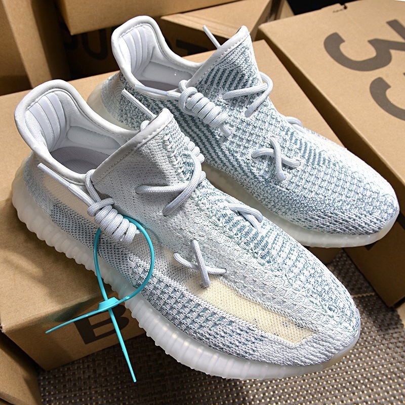 Putian Shoes Ice Blue Starry Sky Yeezy Shoes 350V2 Unisex Genuine Hemp Pure White Running Shoes Breathable