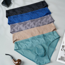 定制跨境新款男士内裤弹力蕾丝男士三角裤3D立体凸无痕低腰三角裤