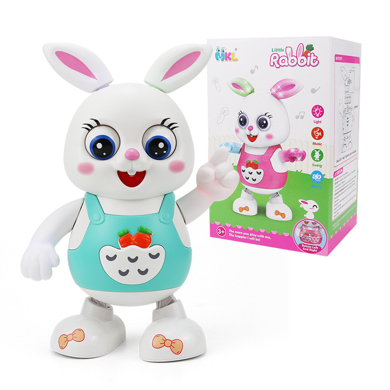Nuevo estilo transfronterizo, canto eléctrico y baile para niños, lindo y divertido juguete de conejo, puesto de juguete luminoso eléctrico para niños al por mayor