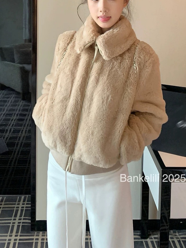 板栗可可Bankelili 独！ann酱同款环葆立领保暖好穿毛毛外套女|undefined