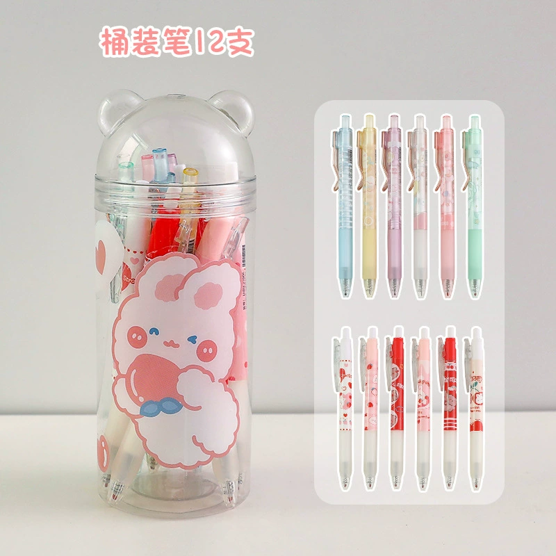 Cartoon rollerball pen set, capacious barrel with cute patterns, smooth writing, 12-color options